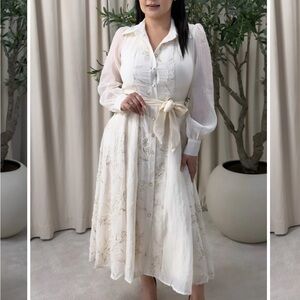 Elegant Cream Long-Sleeve Dress